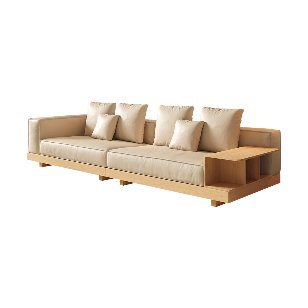 Refreshing Breeze Sofa, wooden-style leather sofa