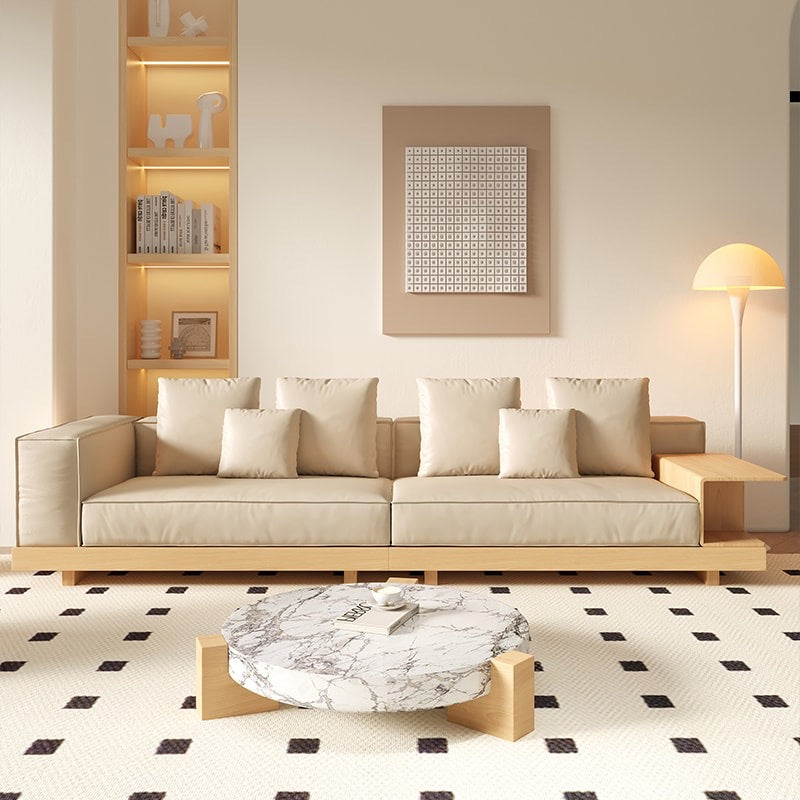Refreshing Breeze Sofa, wooden-style leather sofa