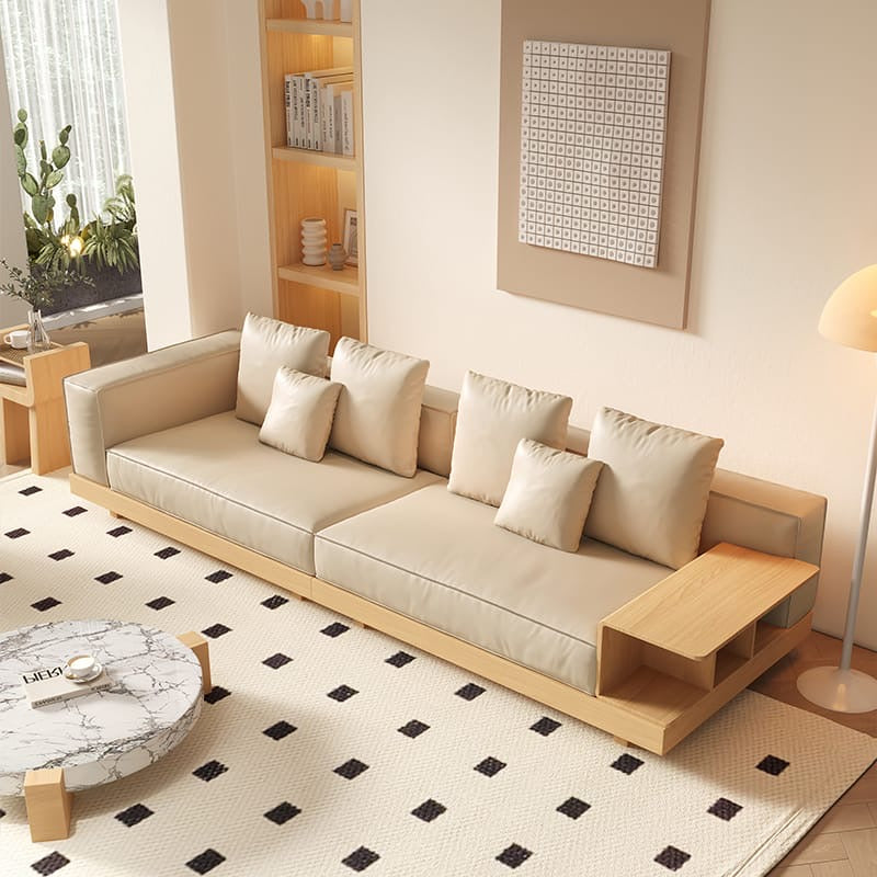 Refreshing Breeze Sofa, wooden-style leather sofa