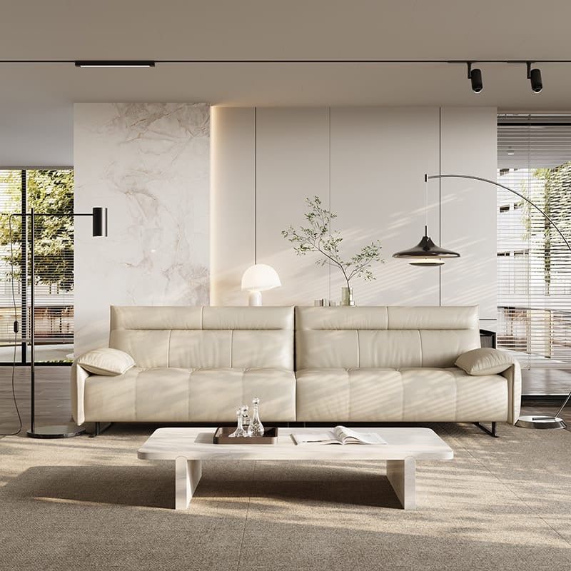 A leather sofa with soft armrests
