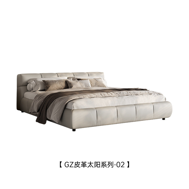 A light luxury cream style soft bed made of full grain leather