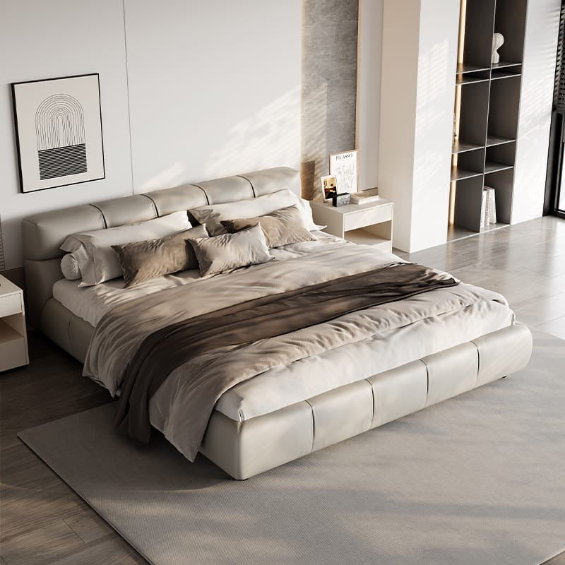 A light luxury cream style soft bed made of full grain leather