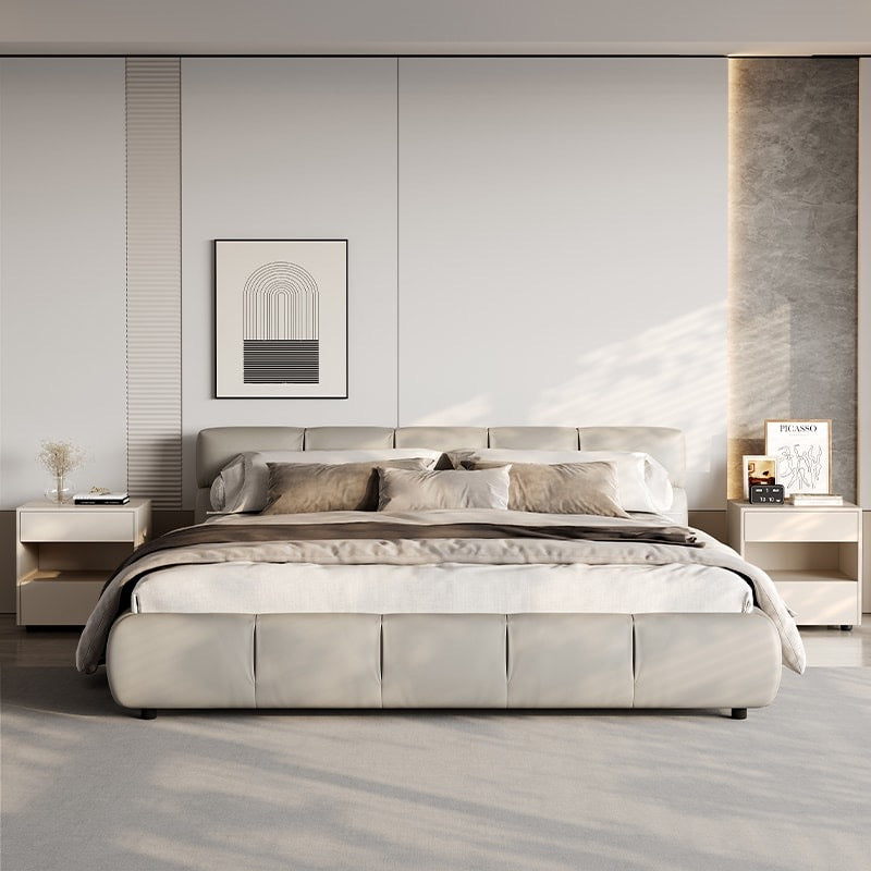 A light luxury cream style soft bed made of full grain leather