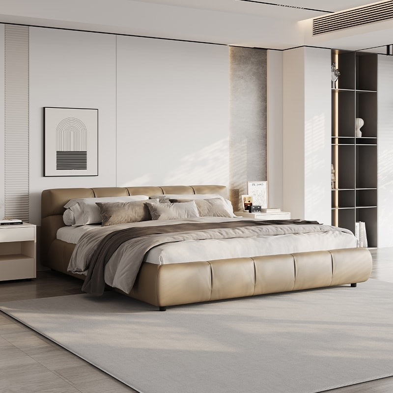 A light luxury cream style soft bed made of full grain leather
