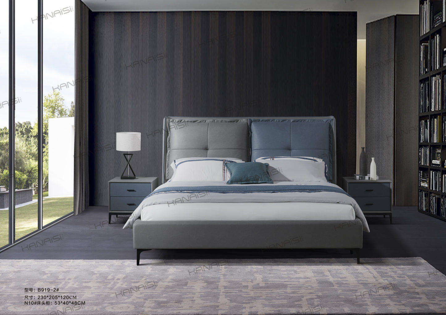 A leathaire bed with a soft back