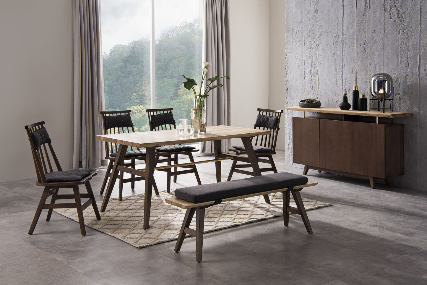 A minimalist soft backed solid wood dining chair