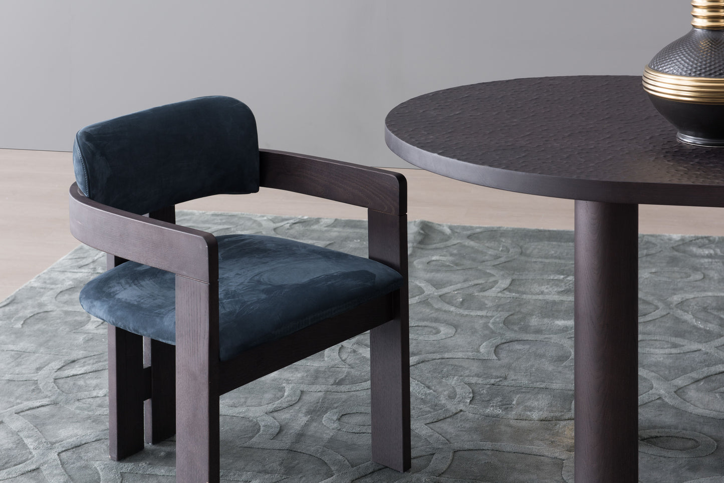 A luxurious solid wood upholstered dining chair