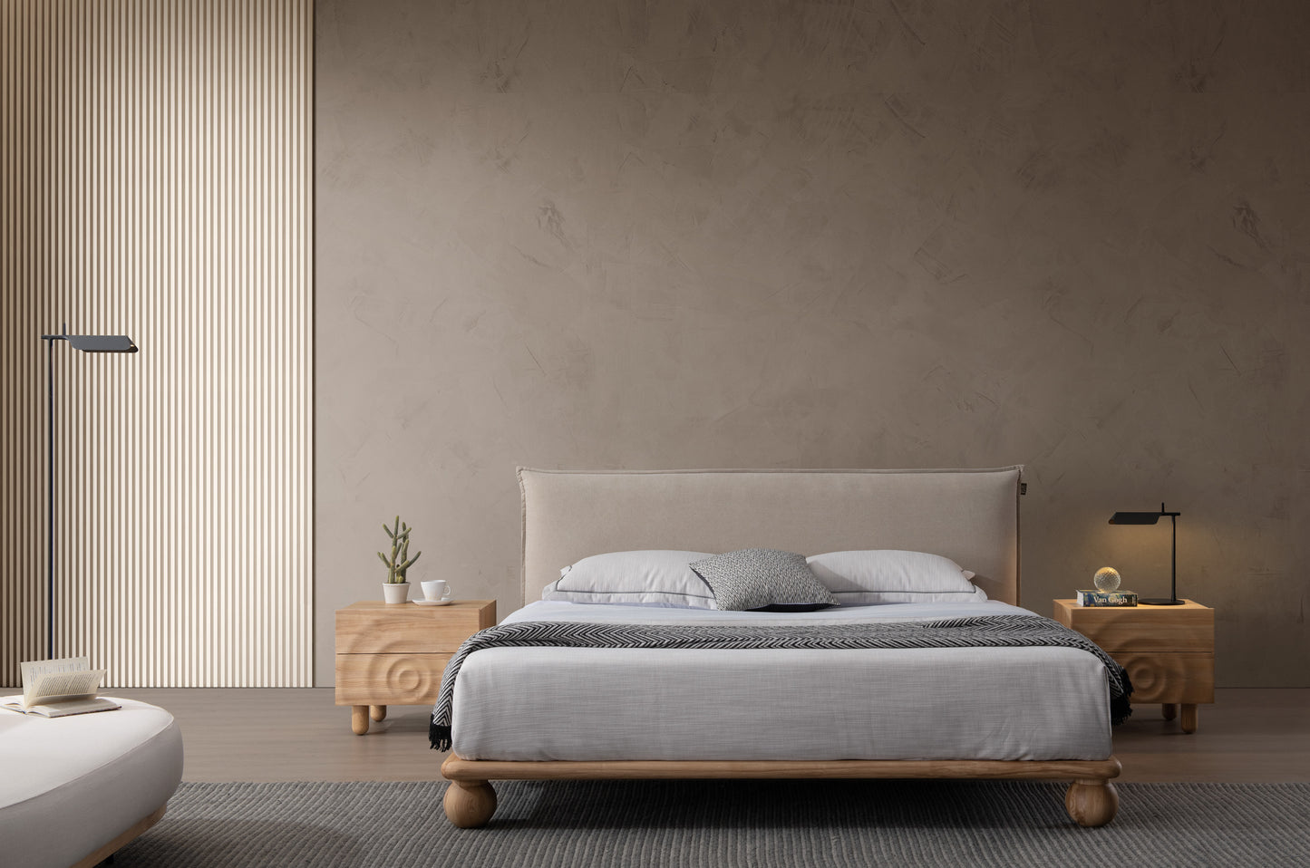 Fashionable and minimalist style fabric solid wood bed