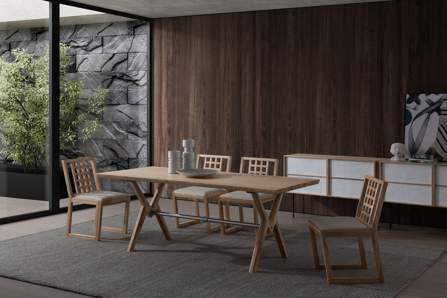 A minimalist hollowed out armless dining chair