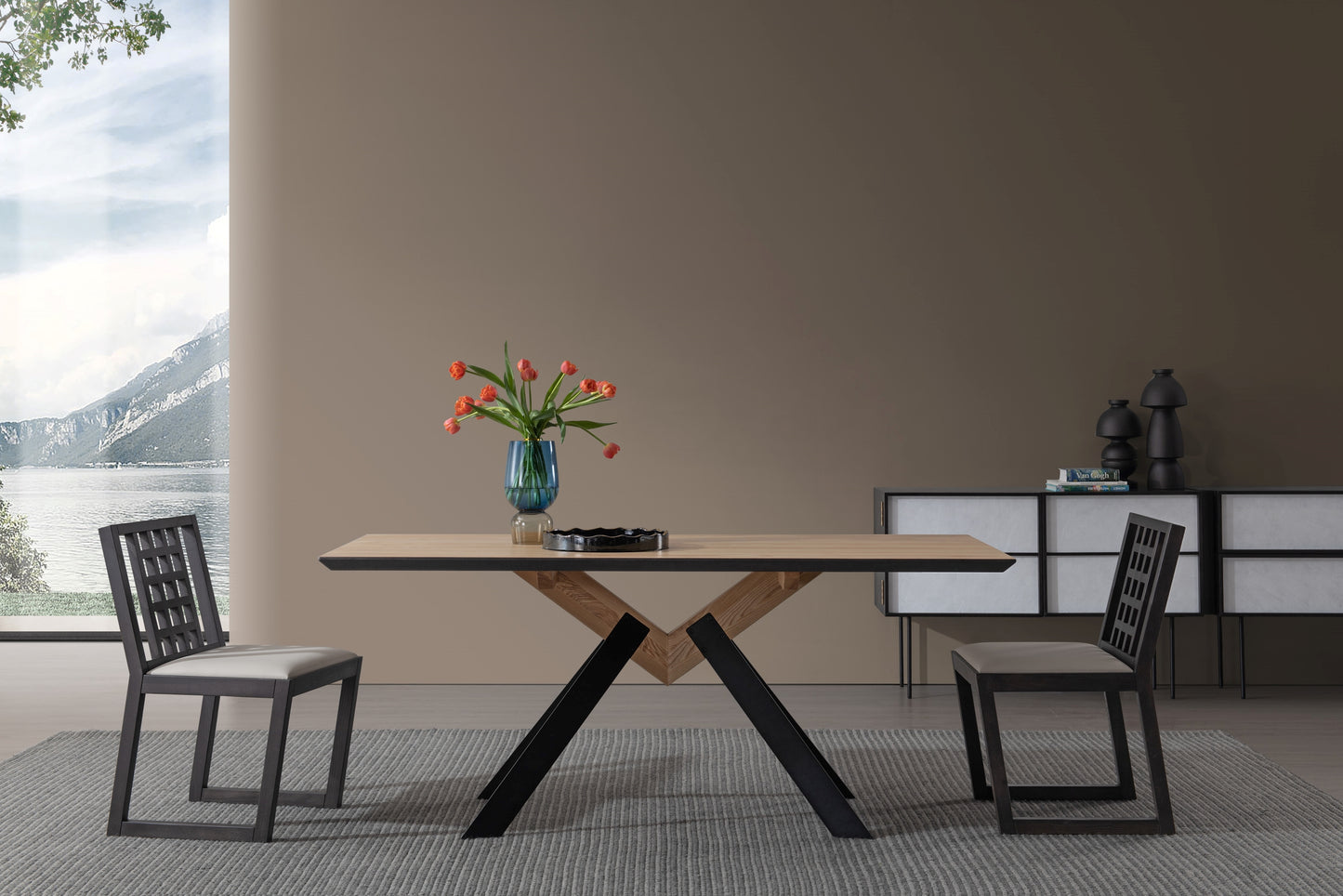 A solid wood dining table with a strong sense of design