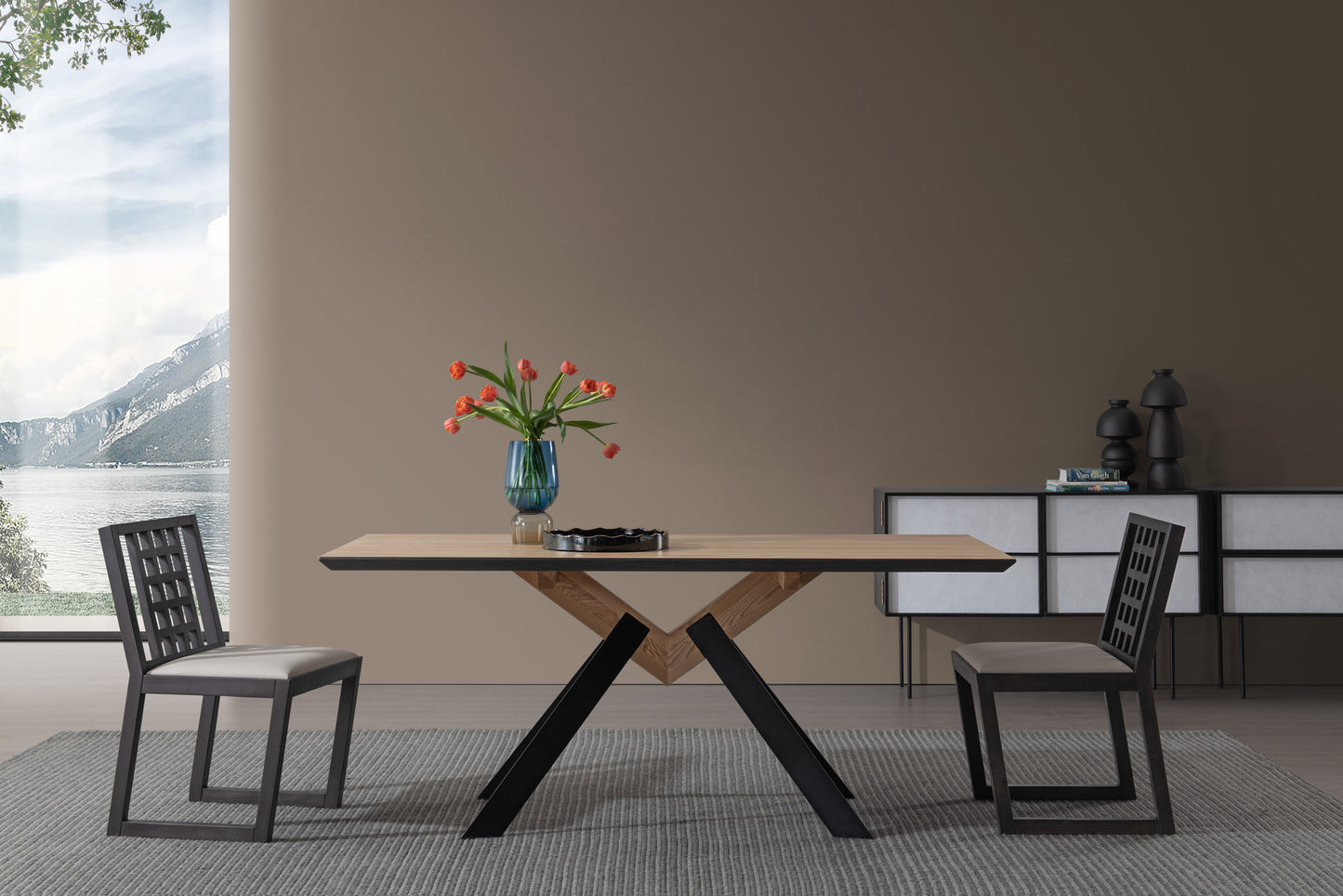 A minimalist hollowed out armless dining chair