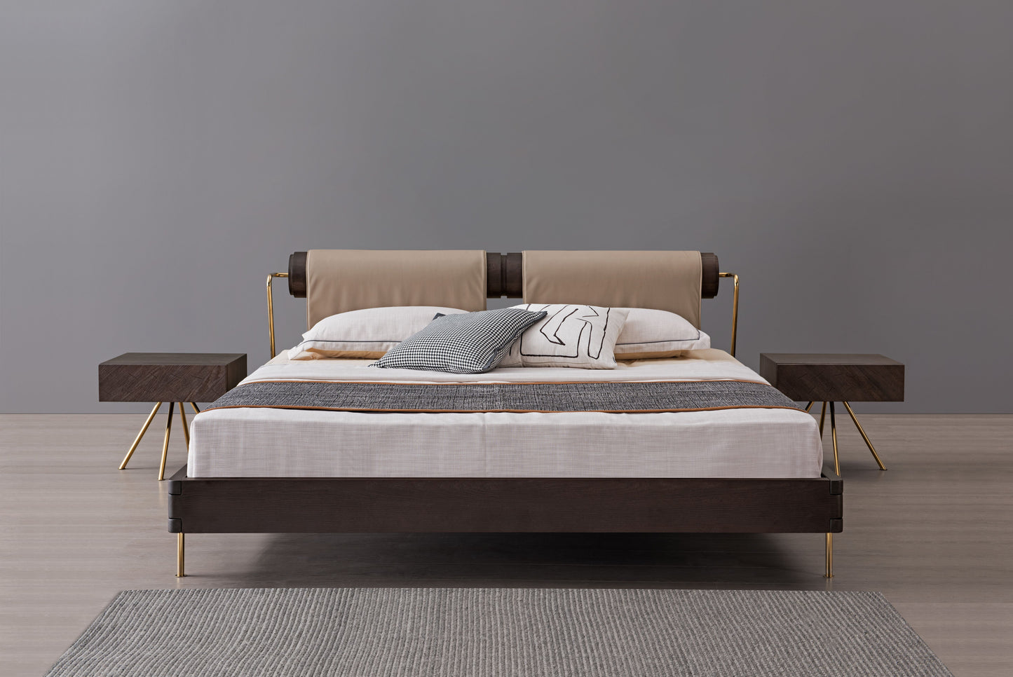 High end light luxury style solid wood bed