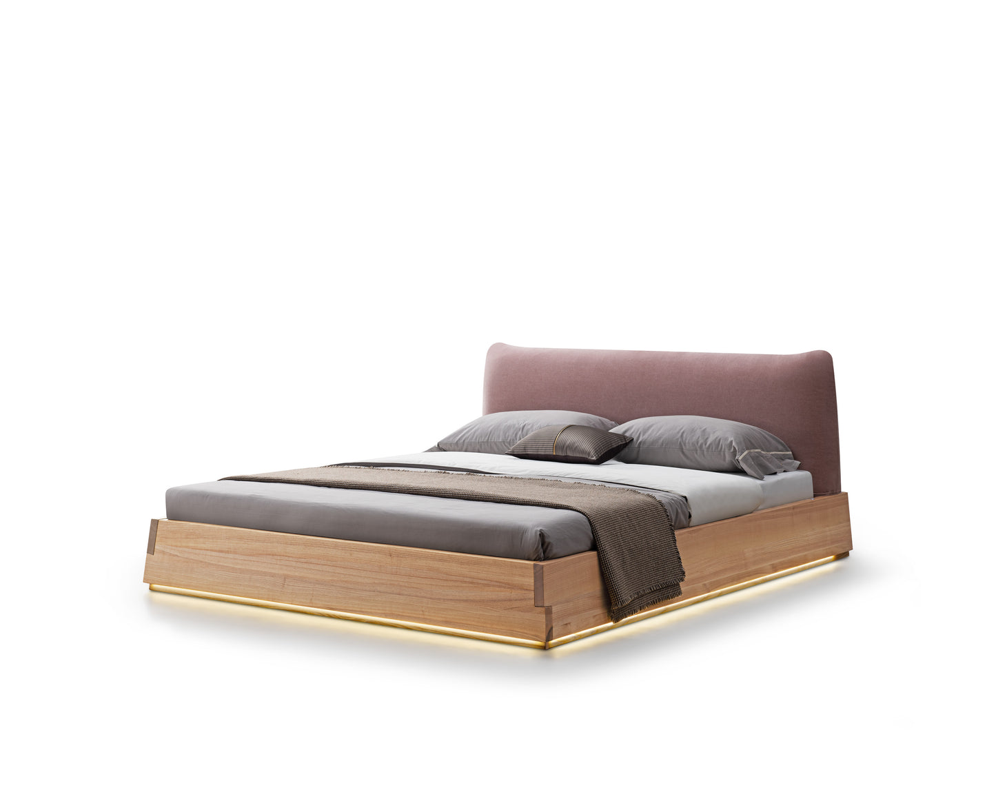 Minimalist style fabric solid wood bed with LED light strip