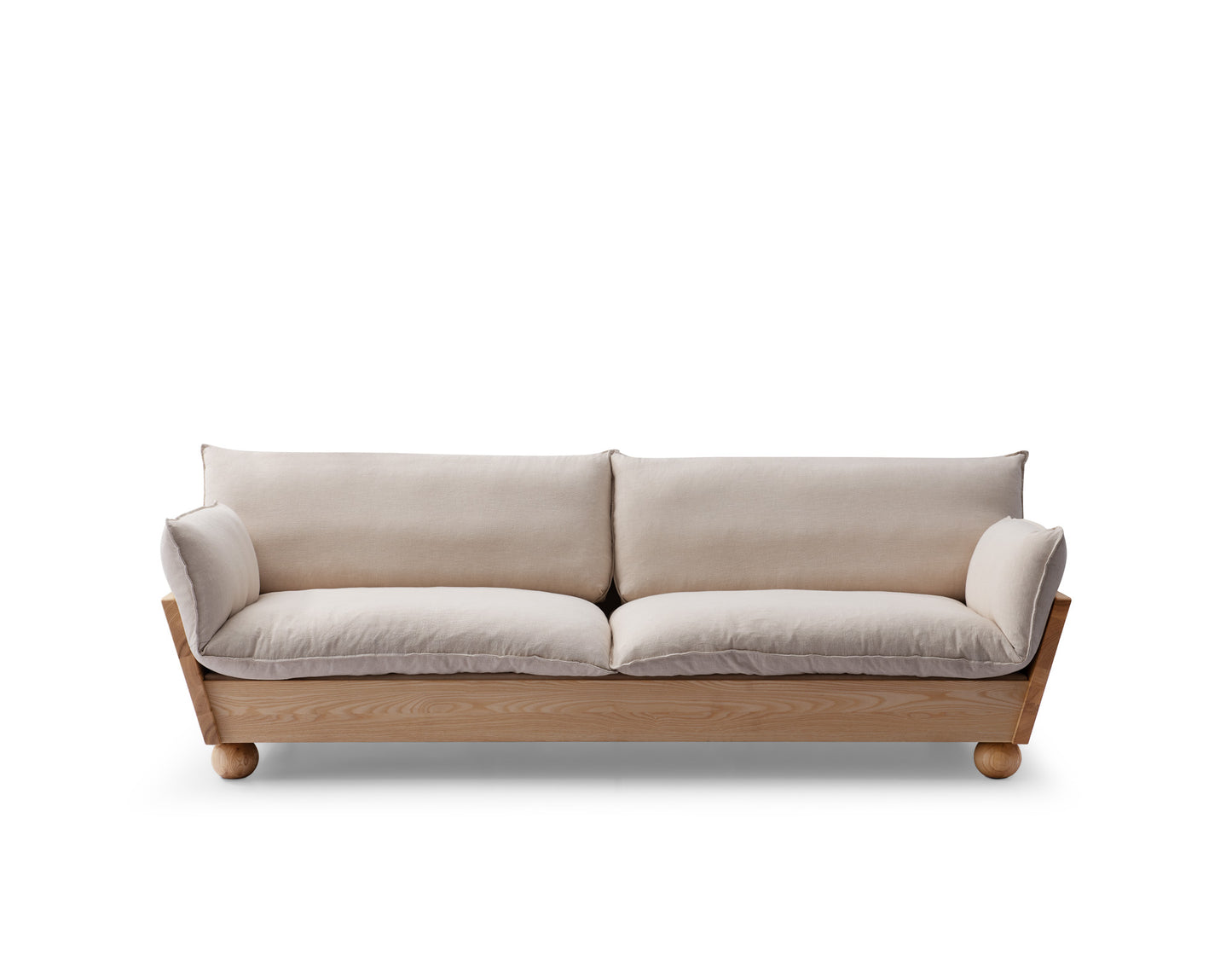 A sofa that combines natural fabric and solid wood