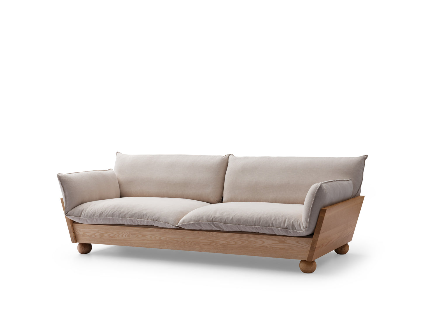 A sofa that combines natural fabric and solid wood
