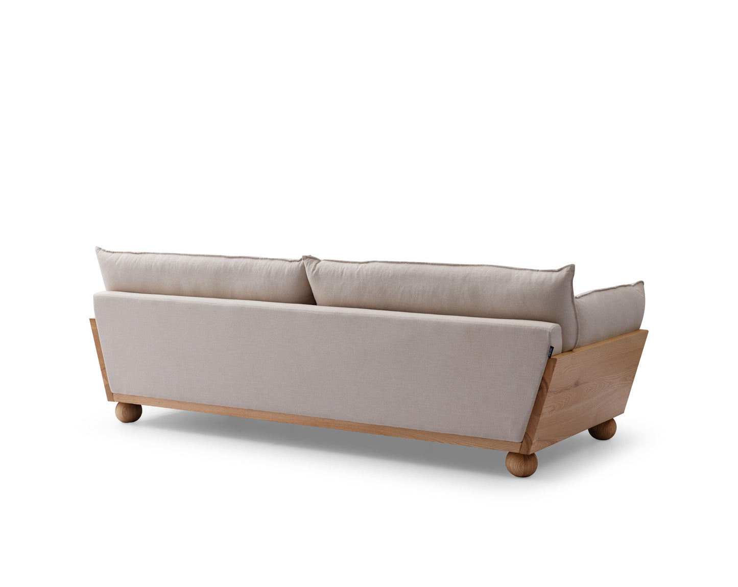 A sofa that combines natural fabric and solid wood