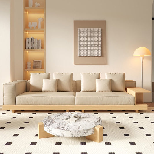 Refreshing Breeze Sofa, wooden-style leather sofa