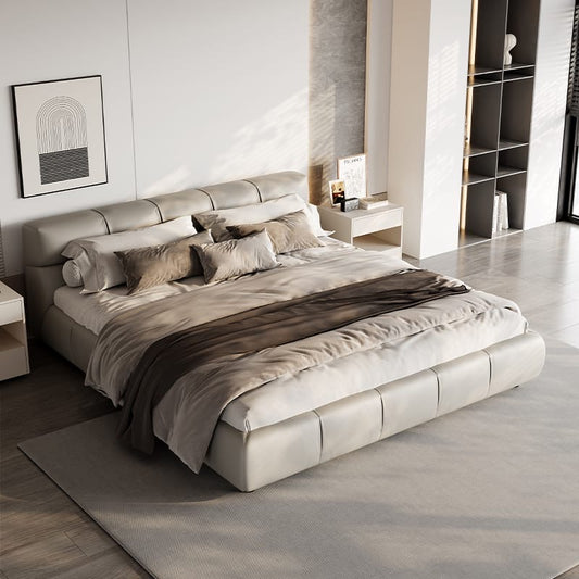 A light luxury cream style soft bed made of full grain leather