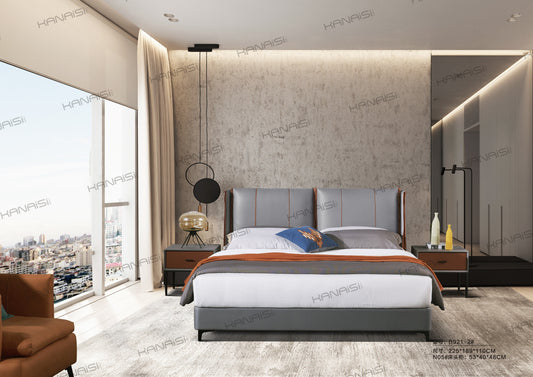 A upholstered bed