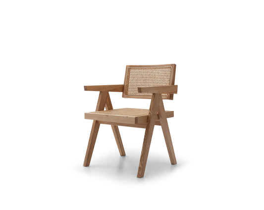 A solid wood dining chair made of rattan weaving technology