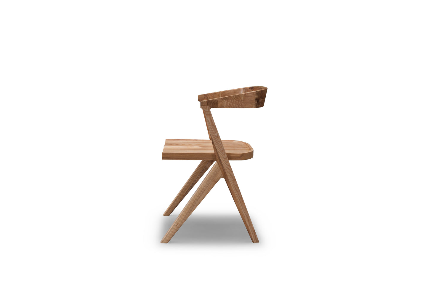 A dining chair made entirely of solid wood with a strong sense of design