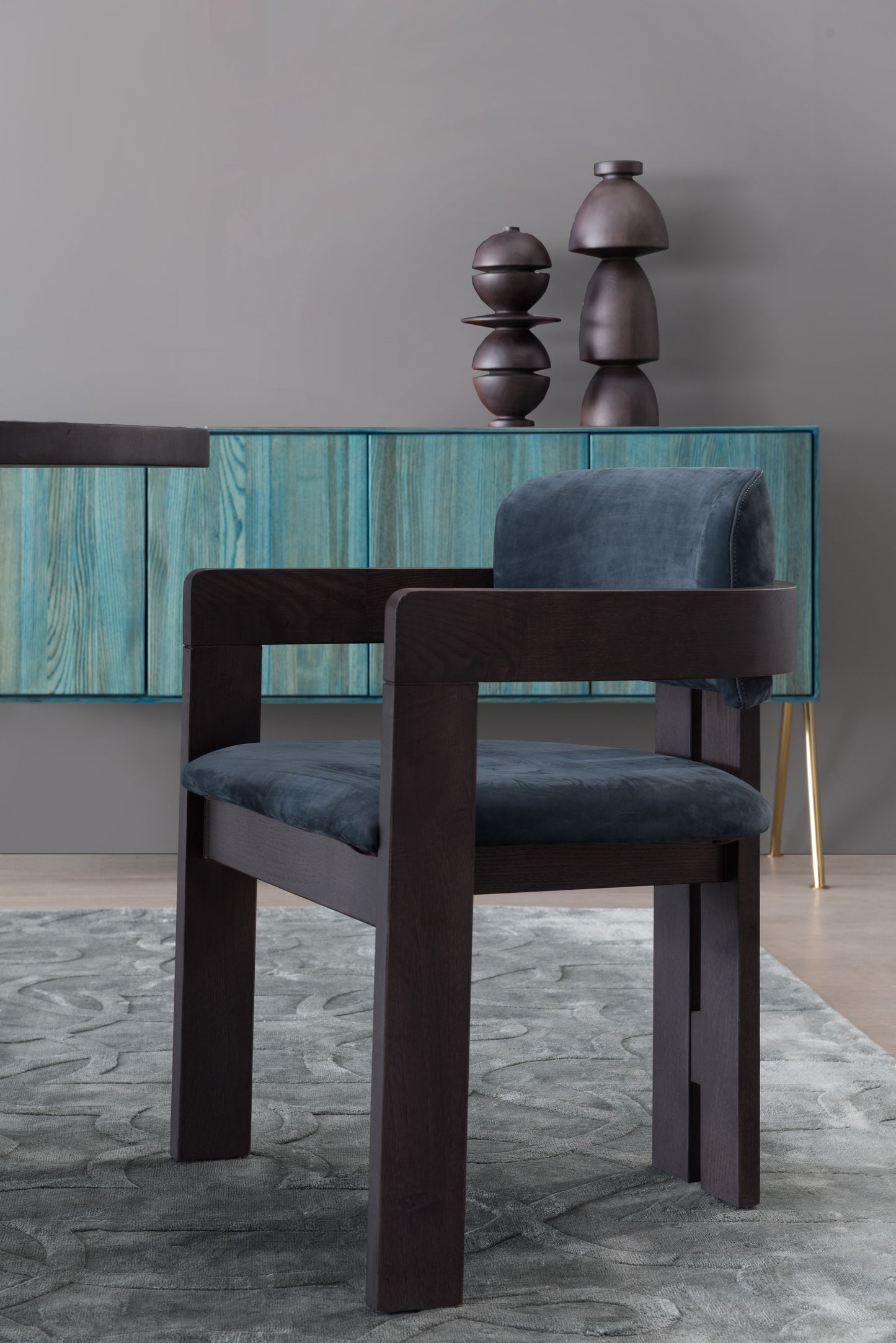 A luxurious solid wood upholstered dining chair