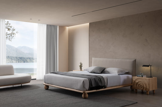 Fashionable and minimalist style fabric solid wood bed