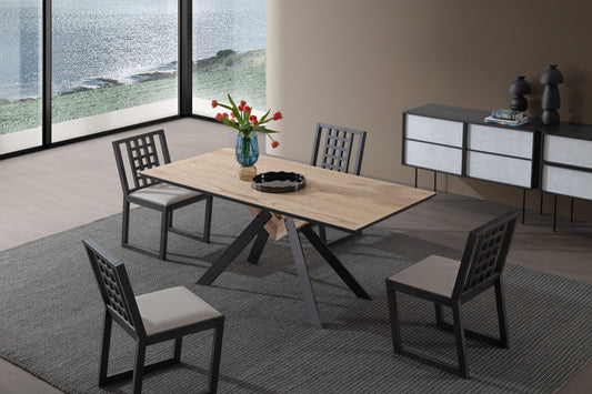 A solid wood dining table with a strong sense of design