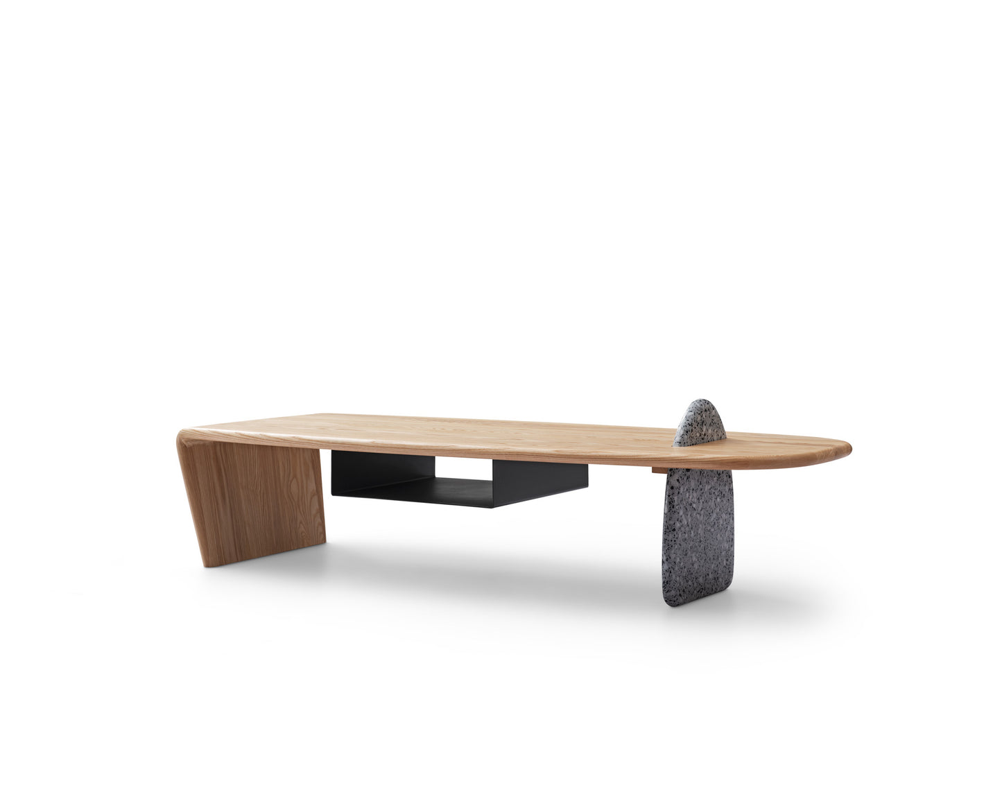 A coffee table made of terrazzo and solid wood