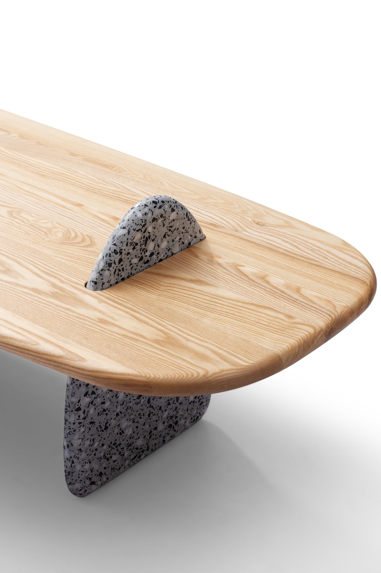 A coffee table made of terrazzo and solid wood