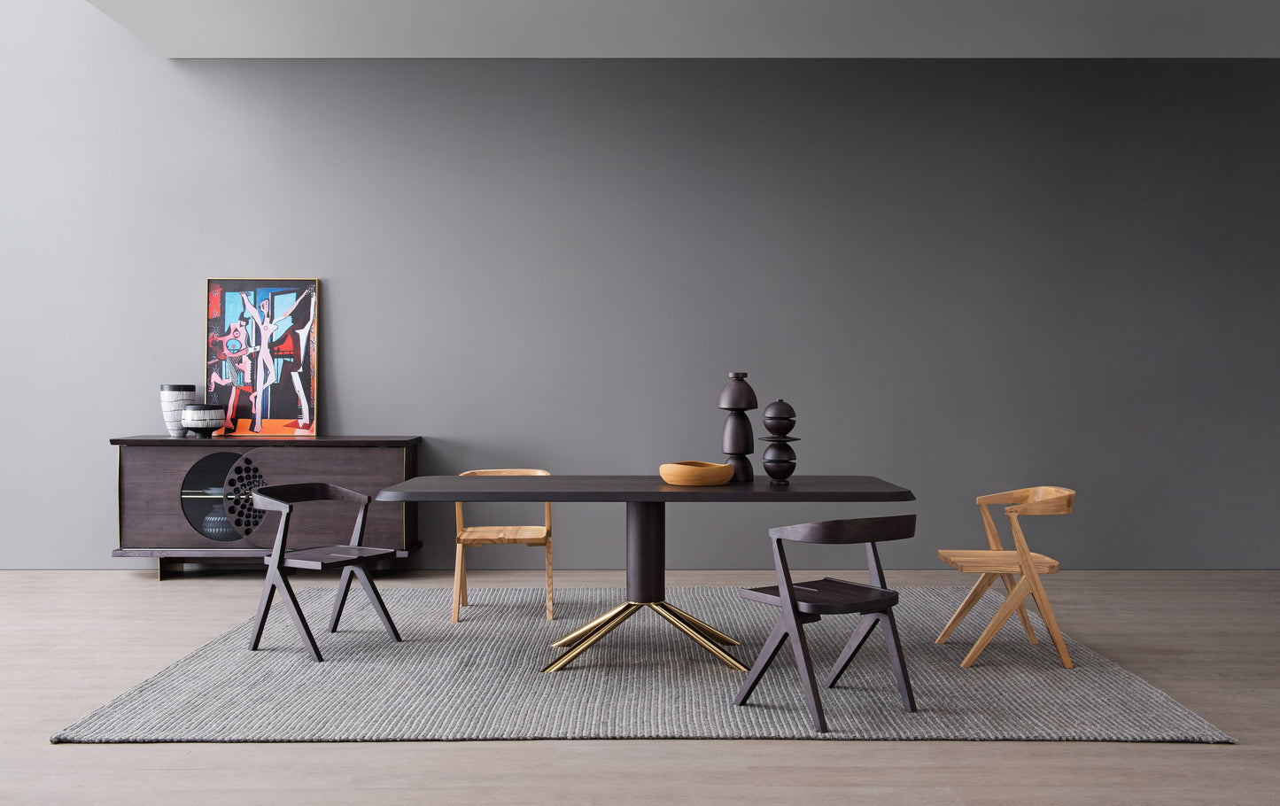 A dining chair made entirely of solid wood with a strong sense of design